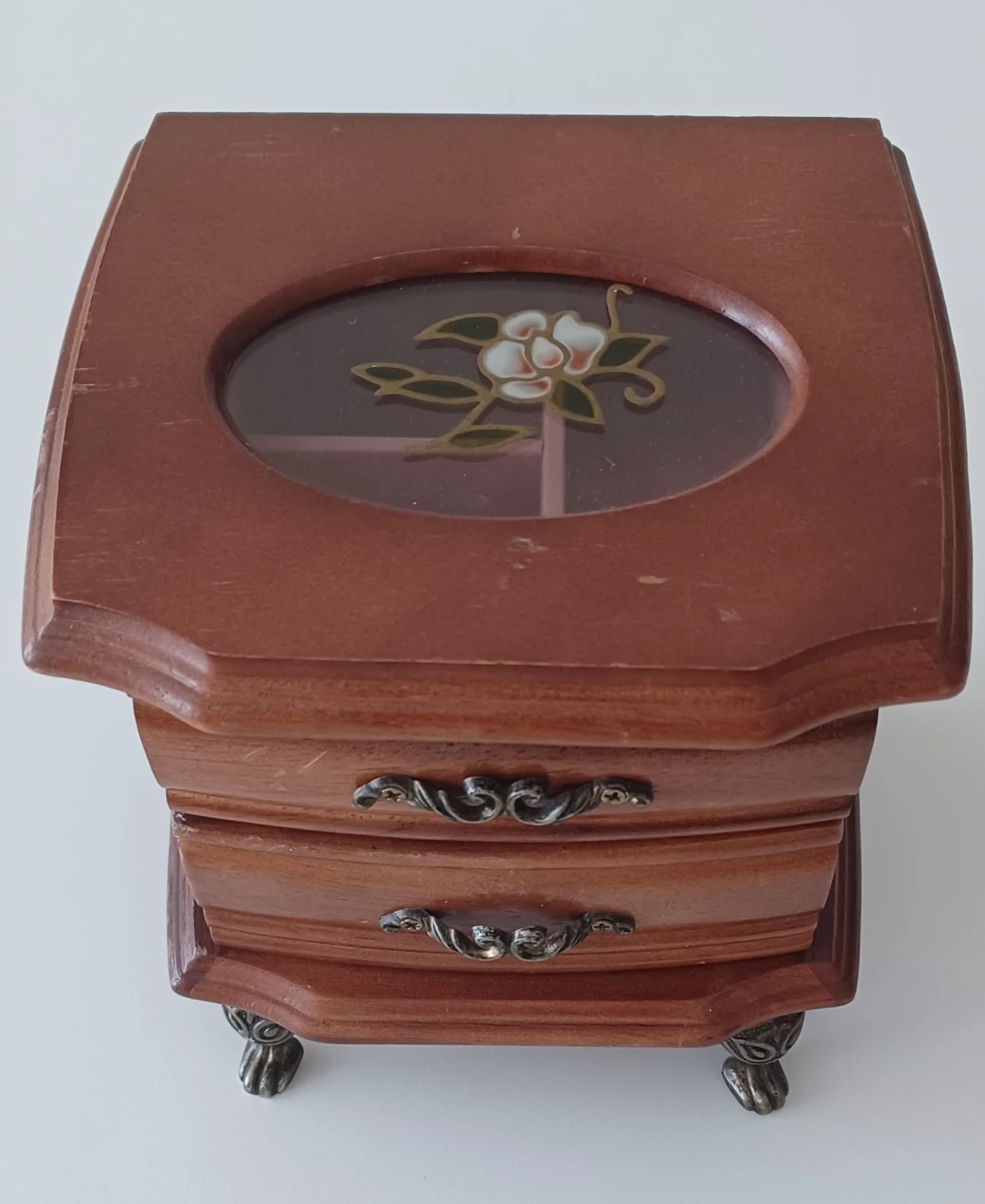 Wooden Jewellery Box with Floral Design