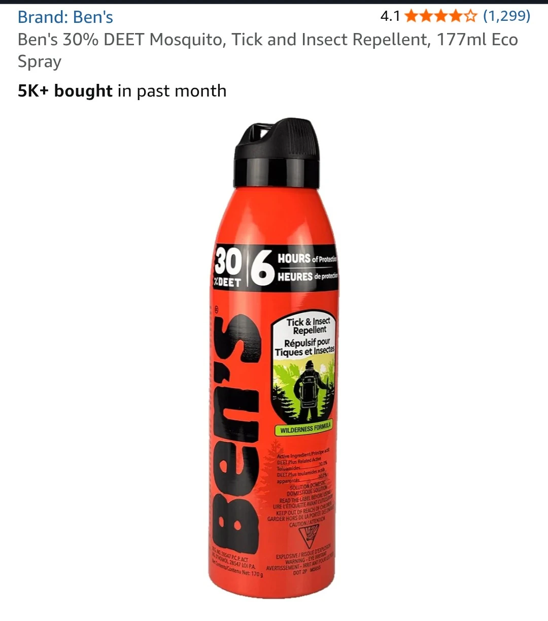 Ben's 30% DEET Mosquito, Tick and Insect Repellent Spray - 177ml