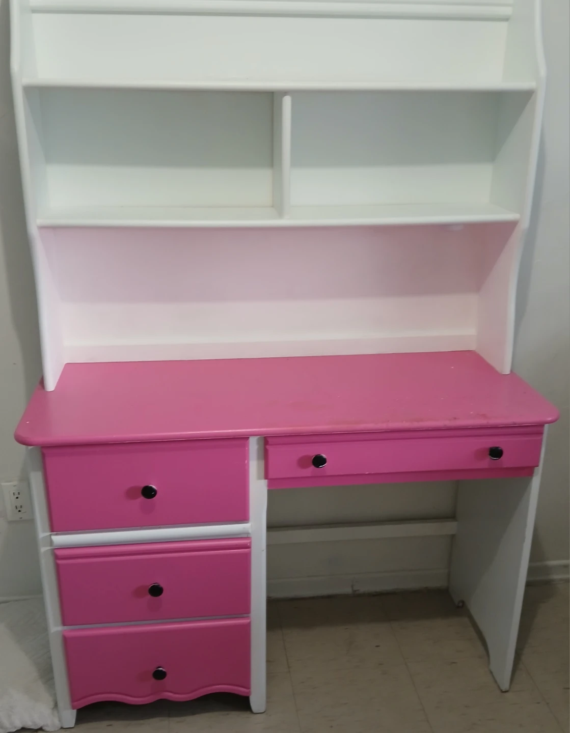 Kids Desk with Hutch and Drawers - Pink & White