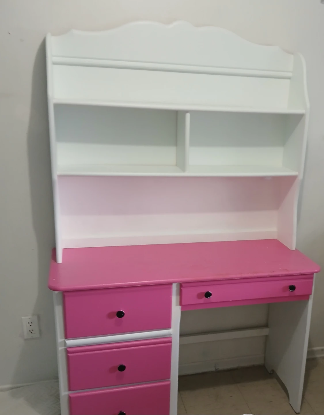 Kids Desk with Hutch and Drawers - Pink & White - photo 2