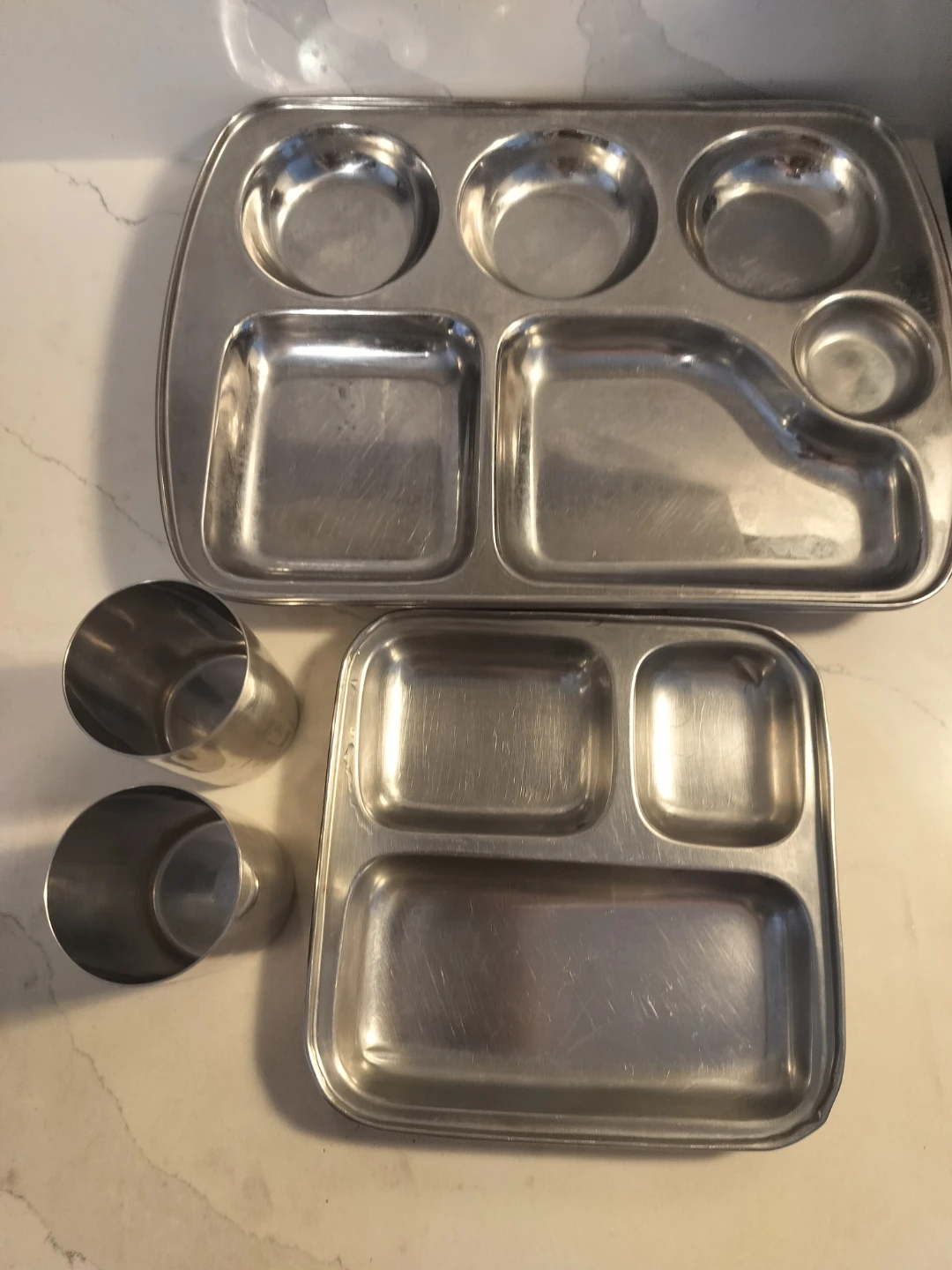 Stainless Steel Thali Set and glasses