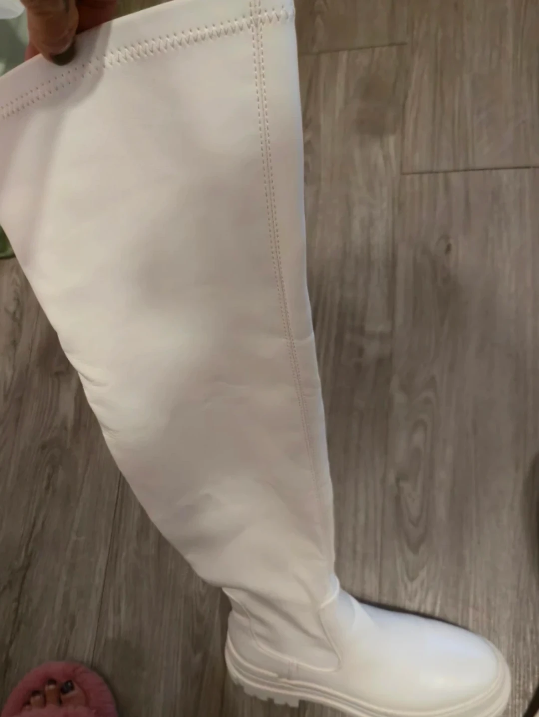 White Over The Knee Boots with Side Zipper - photo 4