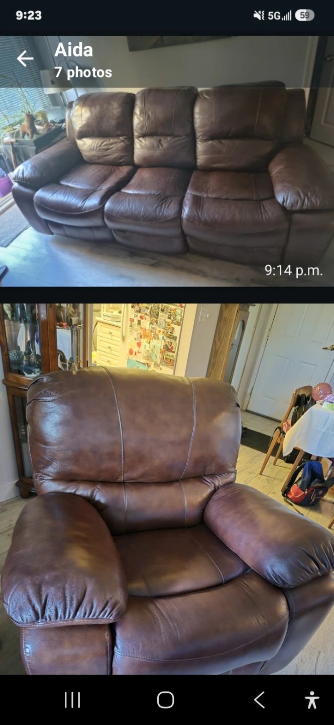 Brown Leather Reclining Sofa and Chair Set - photo 5