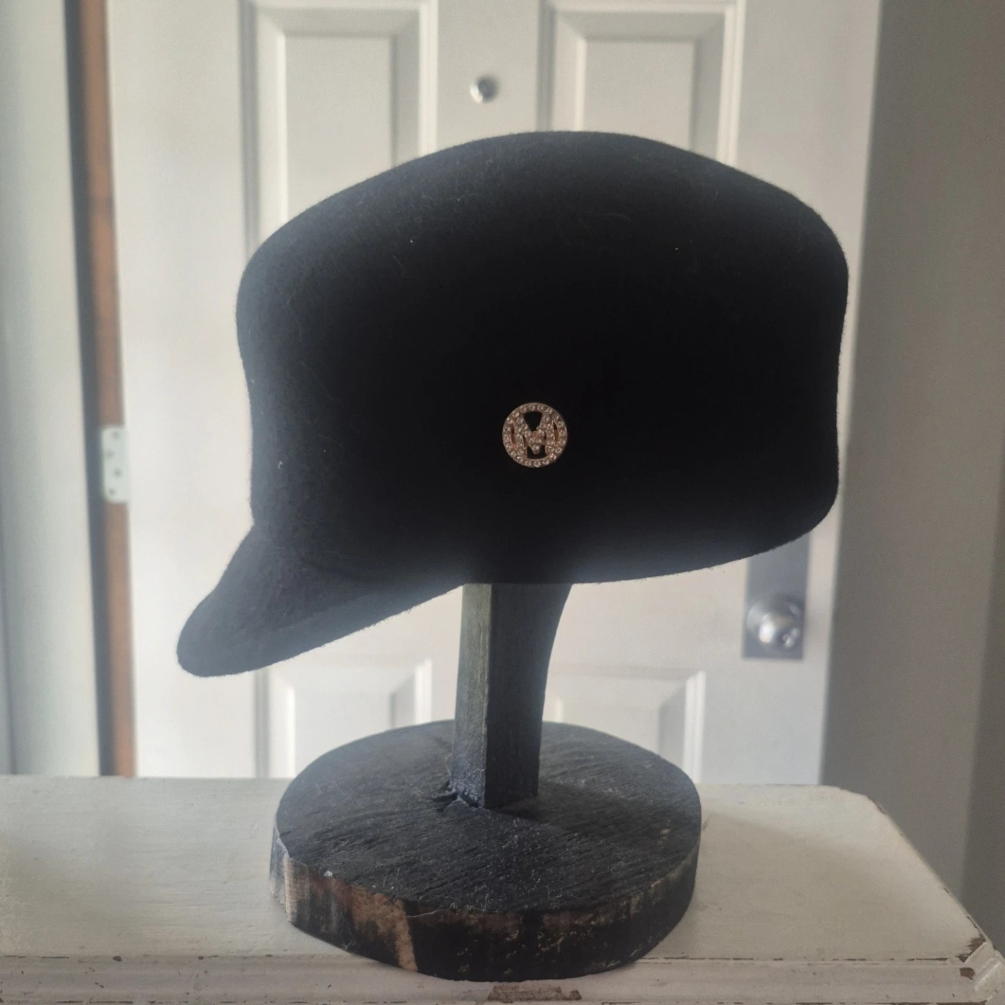Black Beret with Rhinestone 'M' Emblem Michael Kors