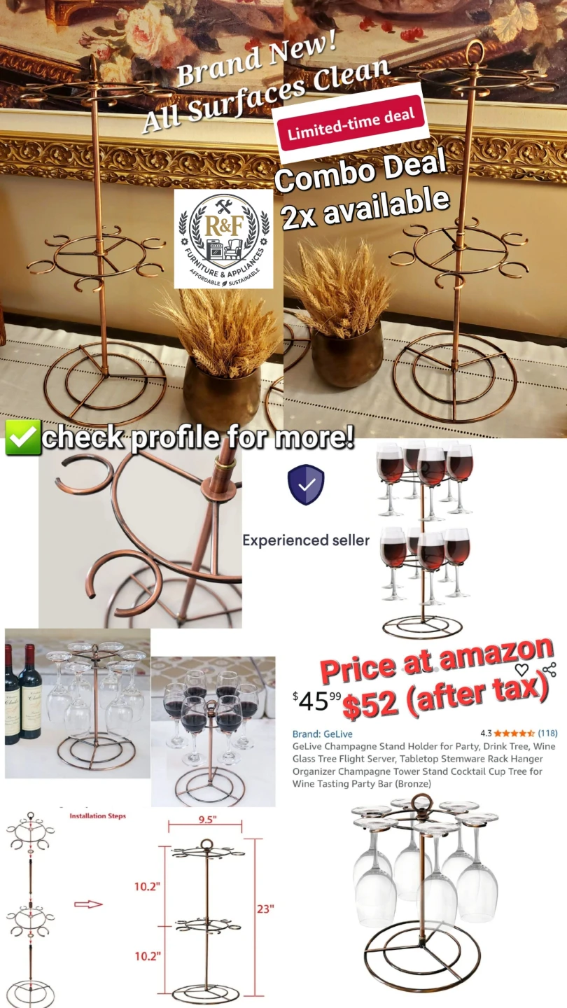 ✳️➡️ 2pcs - GeLive Bronze Tabletop Wine Glass Rack - photo 2