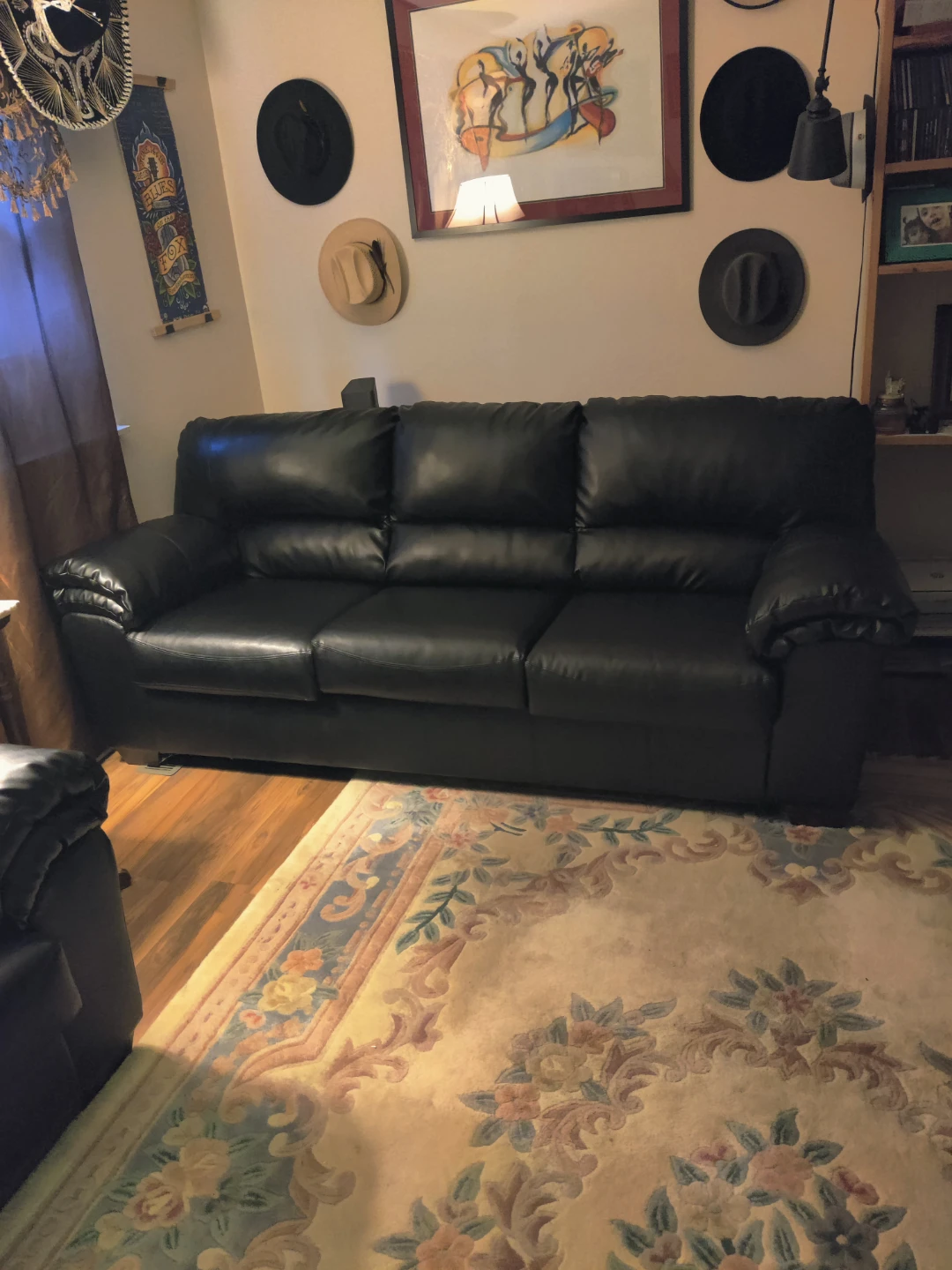 Ashley Black Faux Leather Sofa set - photo 2