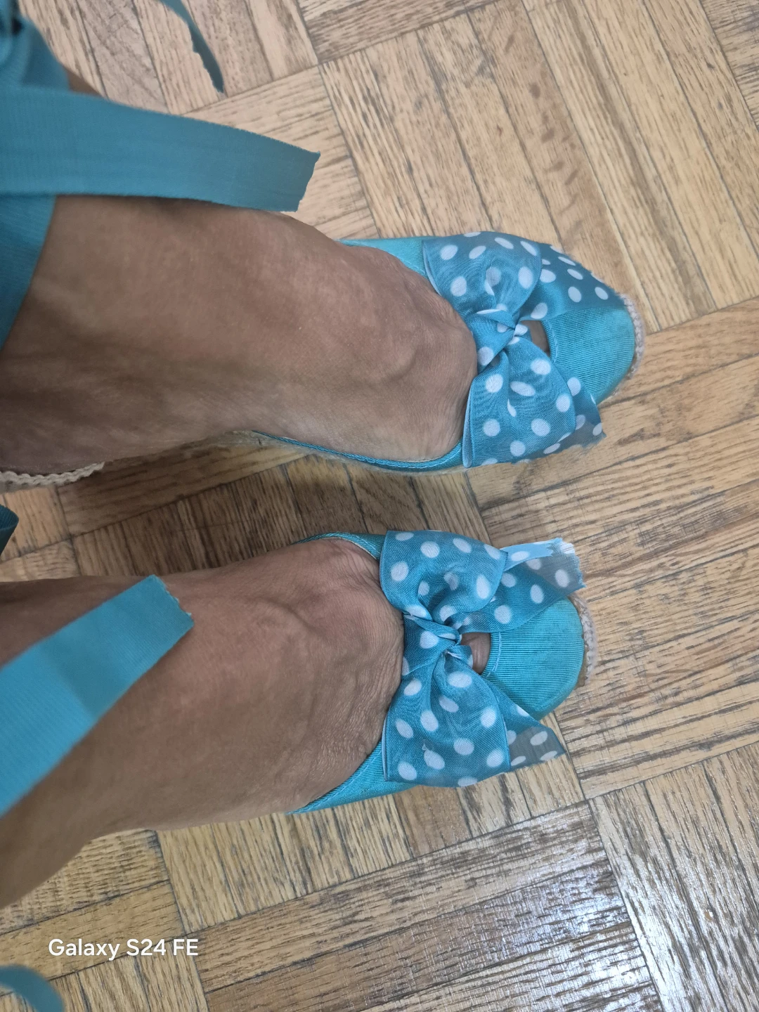 Turquoise Polka Dot Espadrille Wedges with Ankle Ties