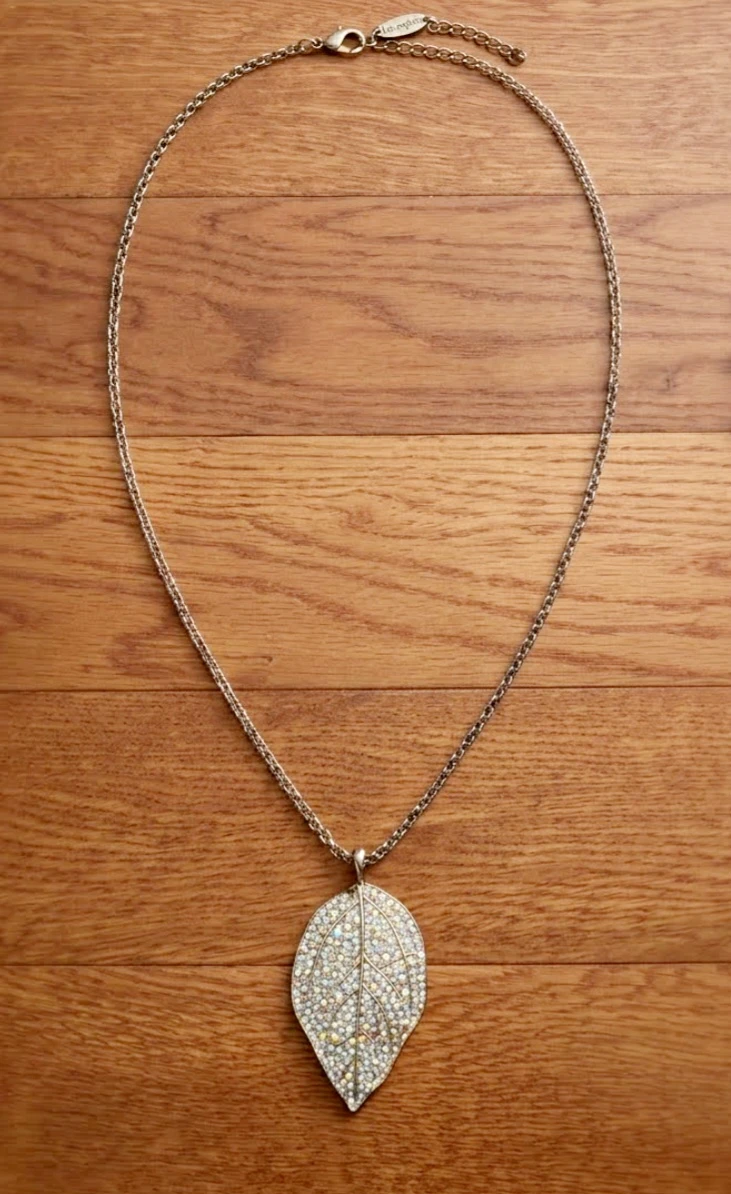 Gold-Tone Crystal Leaf Pendant Necklace - photo 2