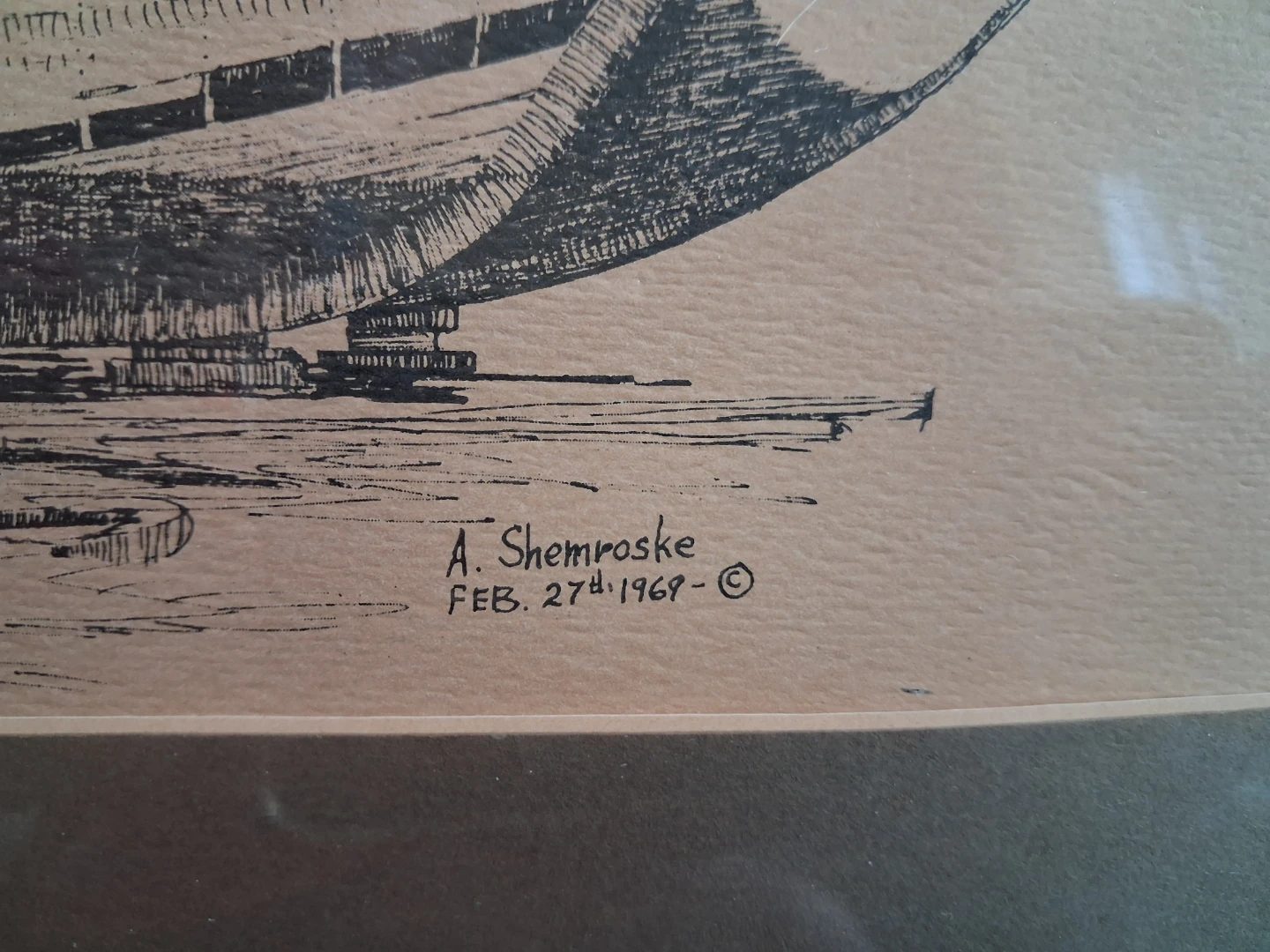 Framed "Boats at Dock" Sketch by A. Shemroske - Feb 1969 - photo 5