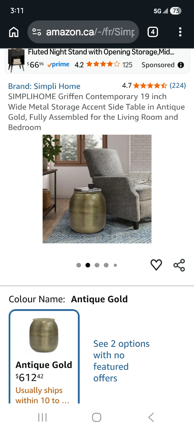 SIMPLIHOME Antique Gold Side Table with Storage - photo 4