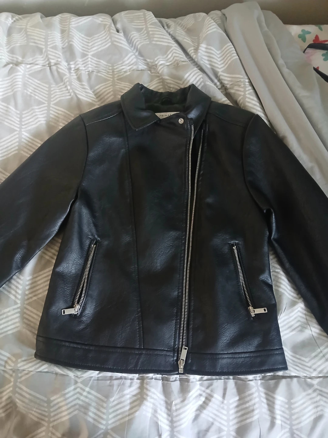 Primark Black Faux Leather Moto Jacket - Size 14-15 Years