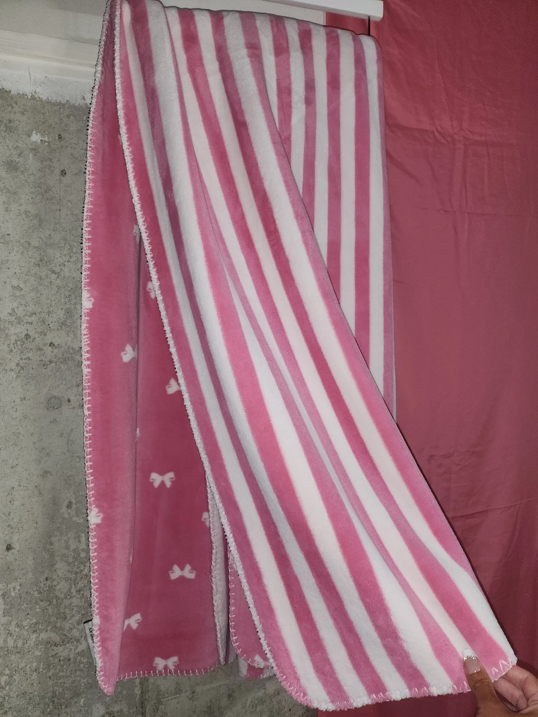 Pink and White Striped Fleece Throw Blanket