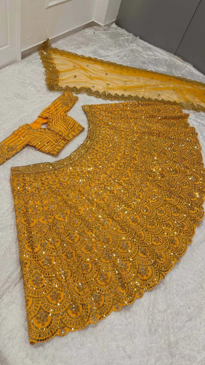 Yellow Sequined Lehenga Choli with Dupatta - photo 3