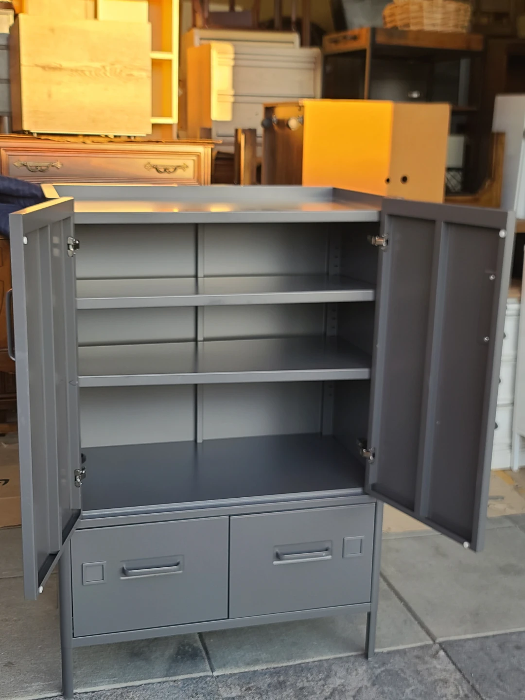Grey Metal Storage Cabinet with Doors and Drawers - photo 2