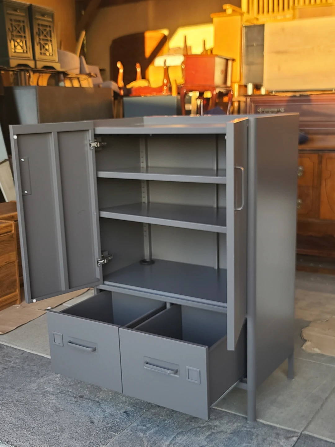 Grey Metal Storage Cabinet with Doors and Drawers - photo 3