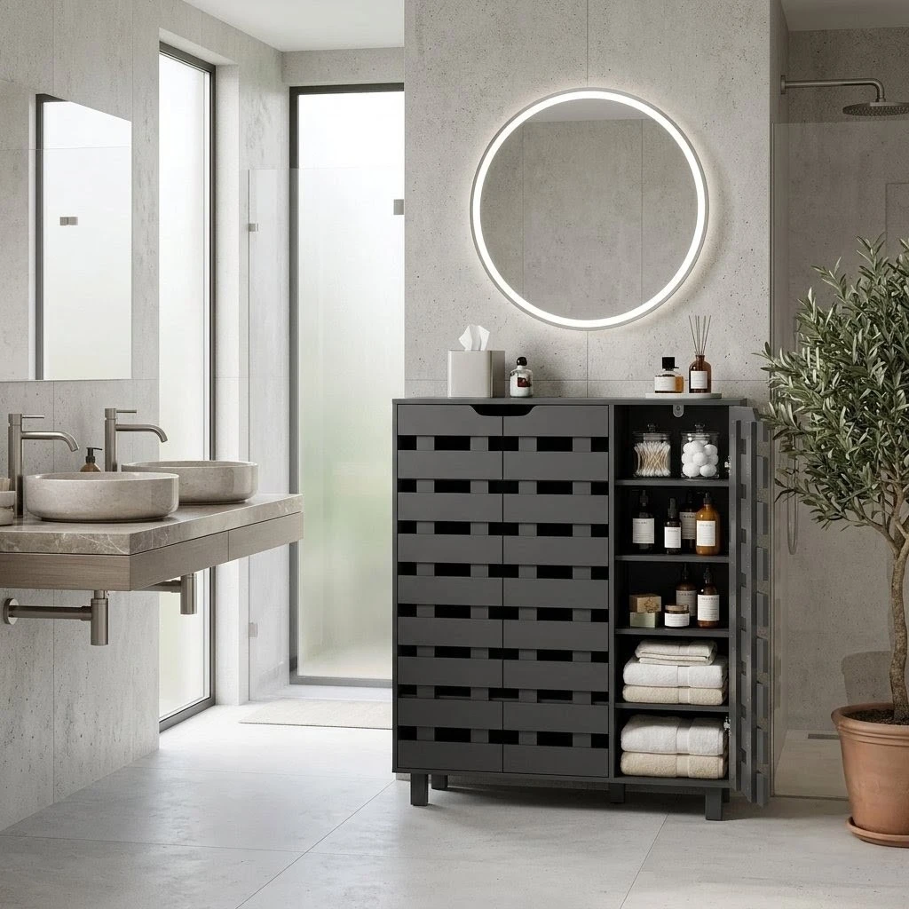 Brand new Grey Storage Cabinet with Slatted Doors - photo 3