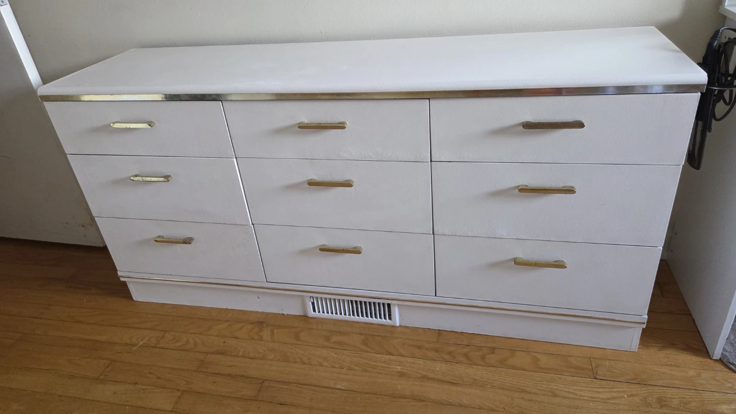 White 9-Drawer Dresser with Gold Trim