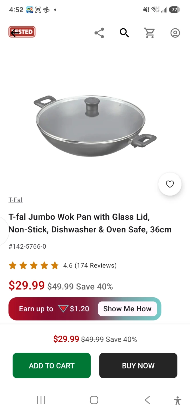T-fal Jumbo Wok Pan with Glass Lid 36cm - photo 2