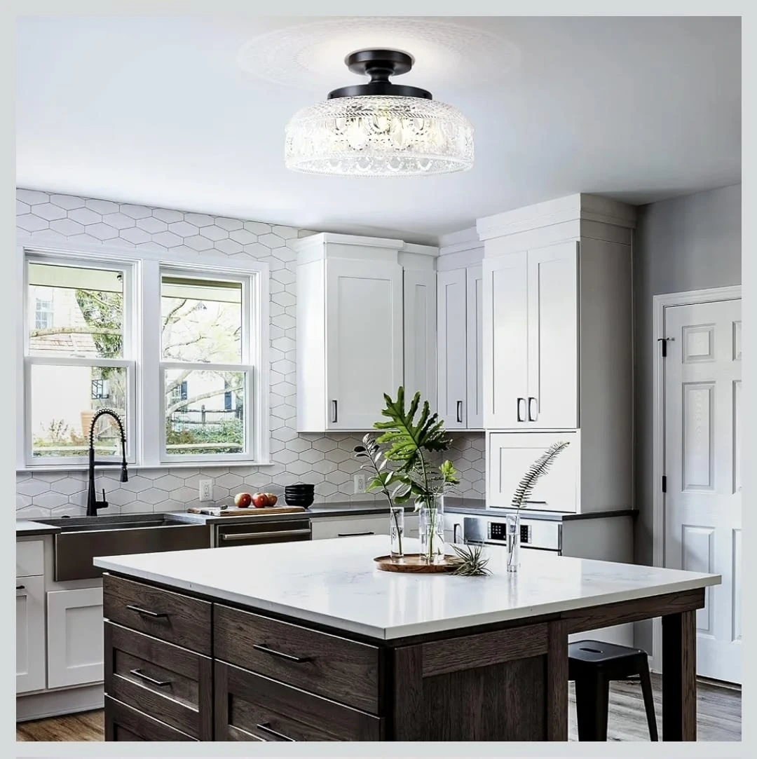 Flush Mount Ceiling Light with Crystal Drum Shade