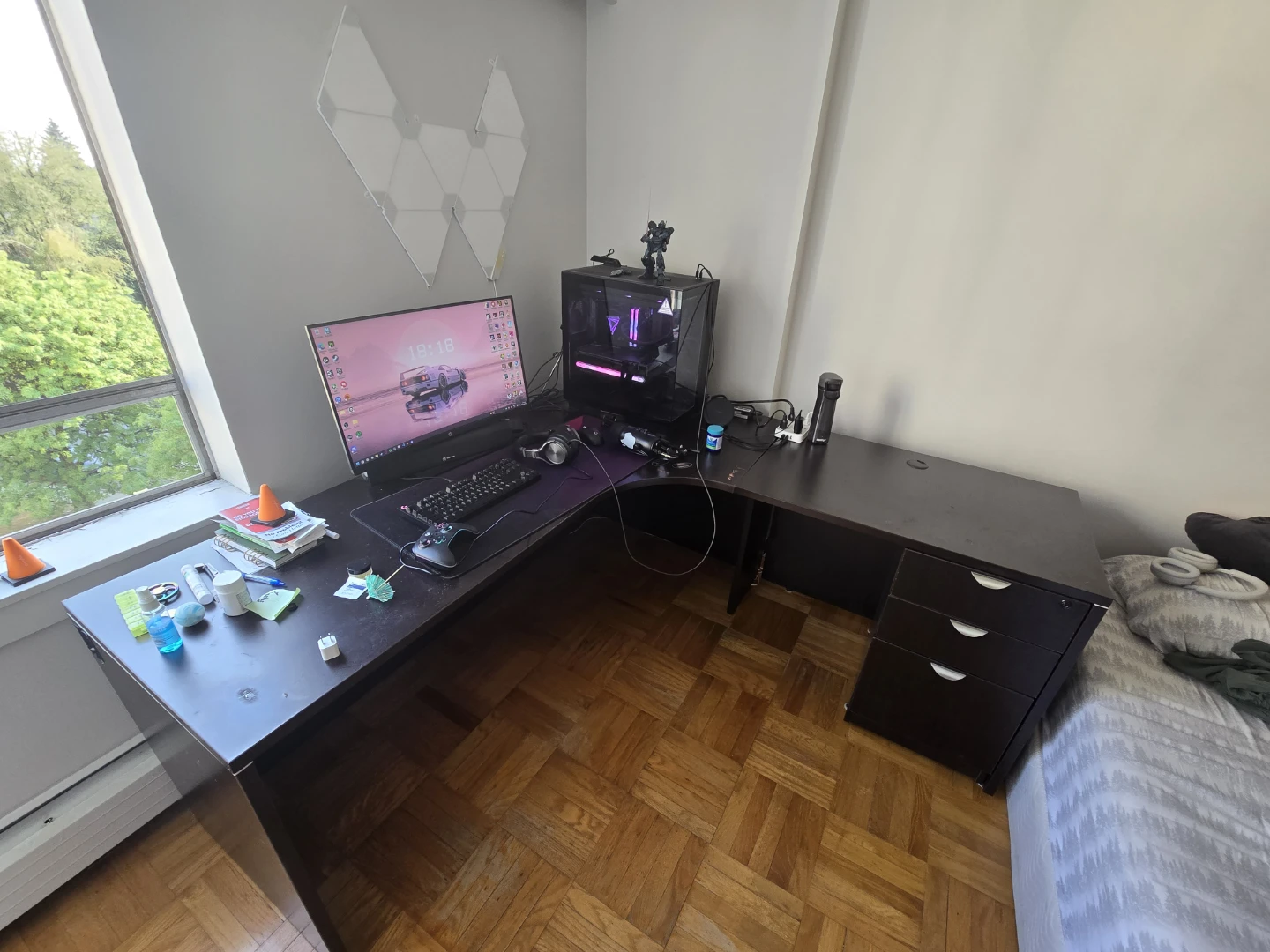 L-Shaped Corner Desk with 3-Drawer Filing Cabinet