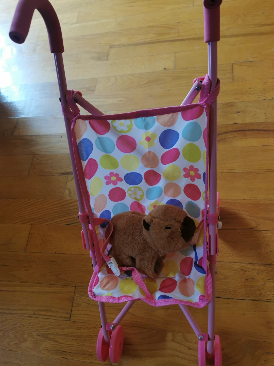 Pink Doll Stroller with Patterned Seat