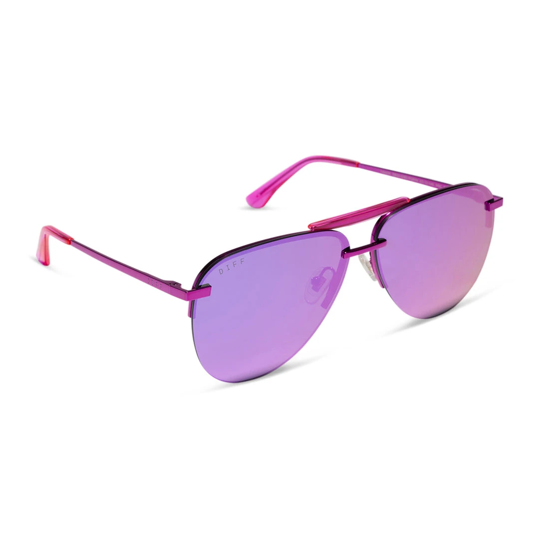 DIFF Pink Mirrored Aviator Sunglasses