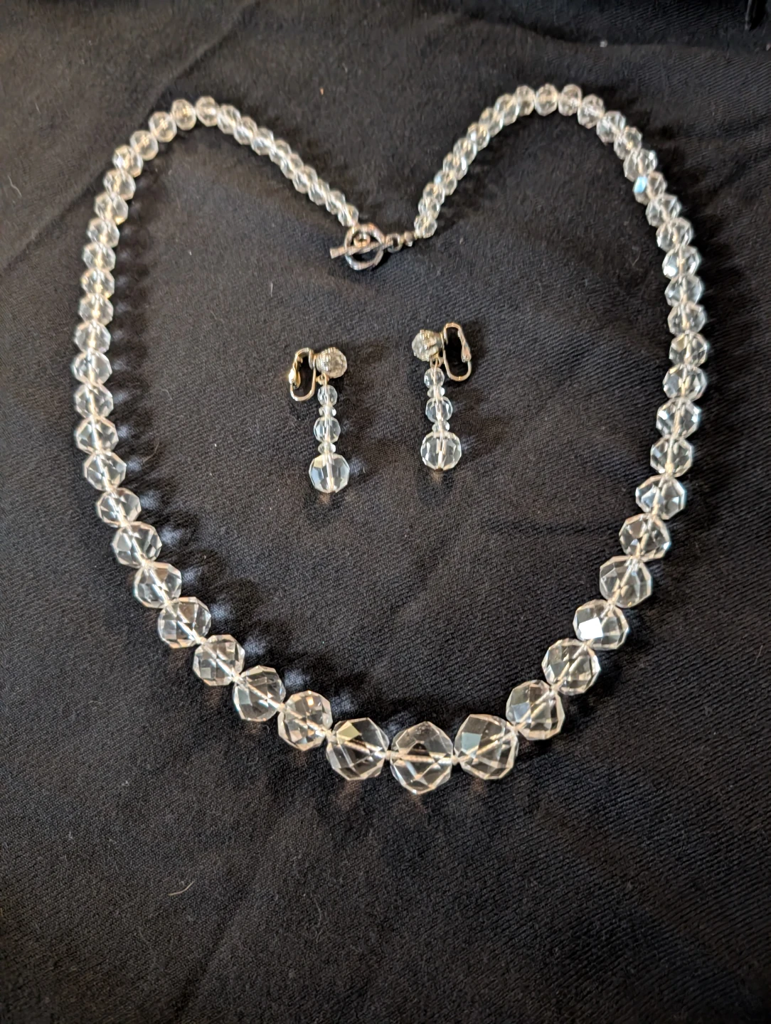 Vintage Crystal Necklace and Matching clip-on Earrings Set