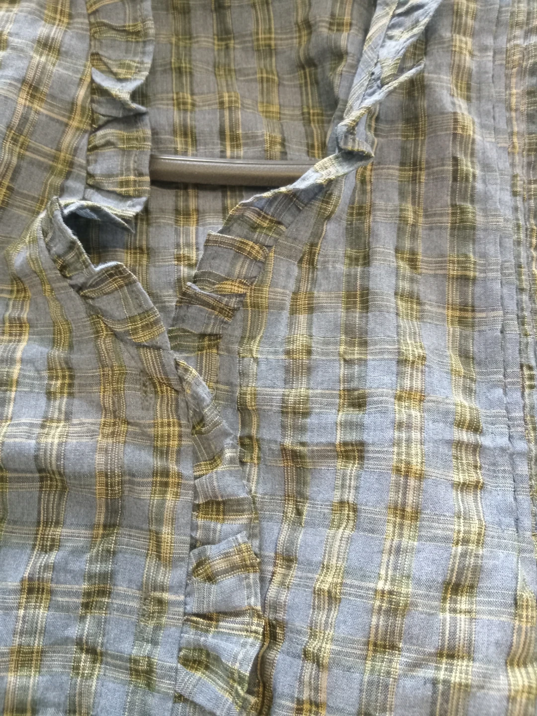 Blue Plaid Blouse with Ruffles - photo 2