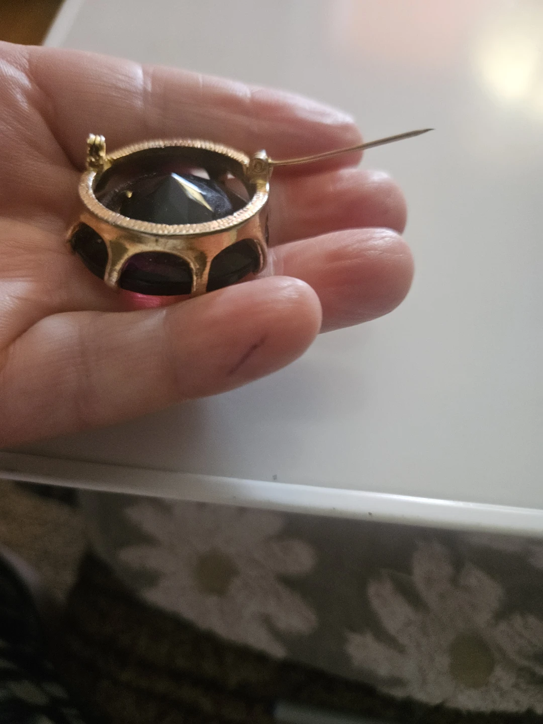 Vintage Mid-century 1950-60s Purple Gemstone Brooch Pin - photo 4