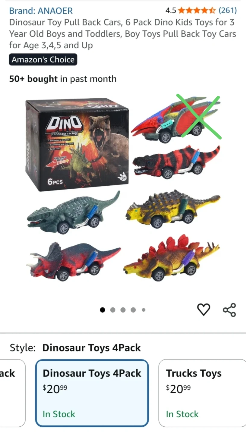 ANAOER Dinosaur Pull Back Cars - 6 Pack