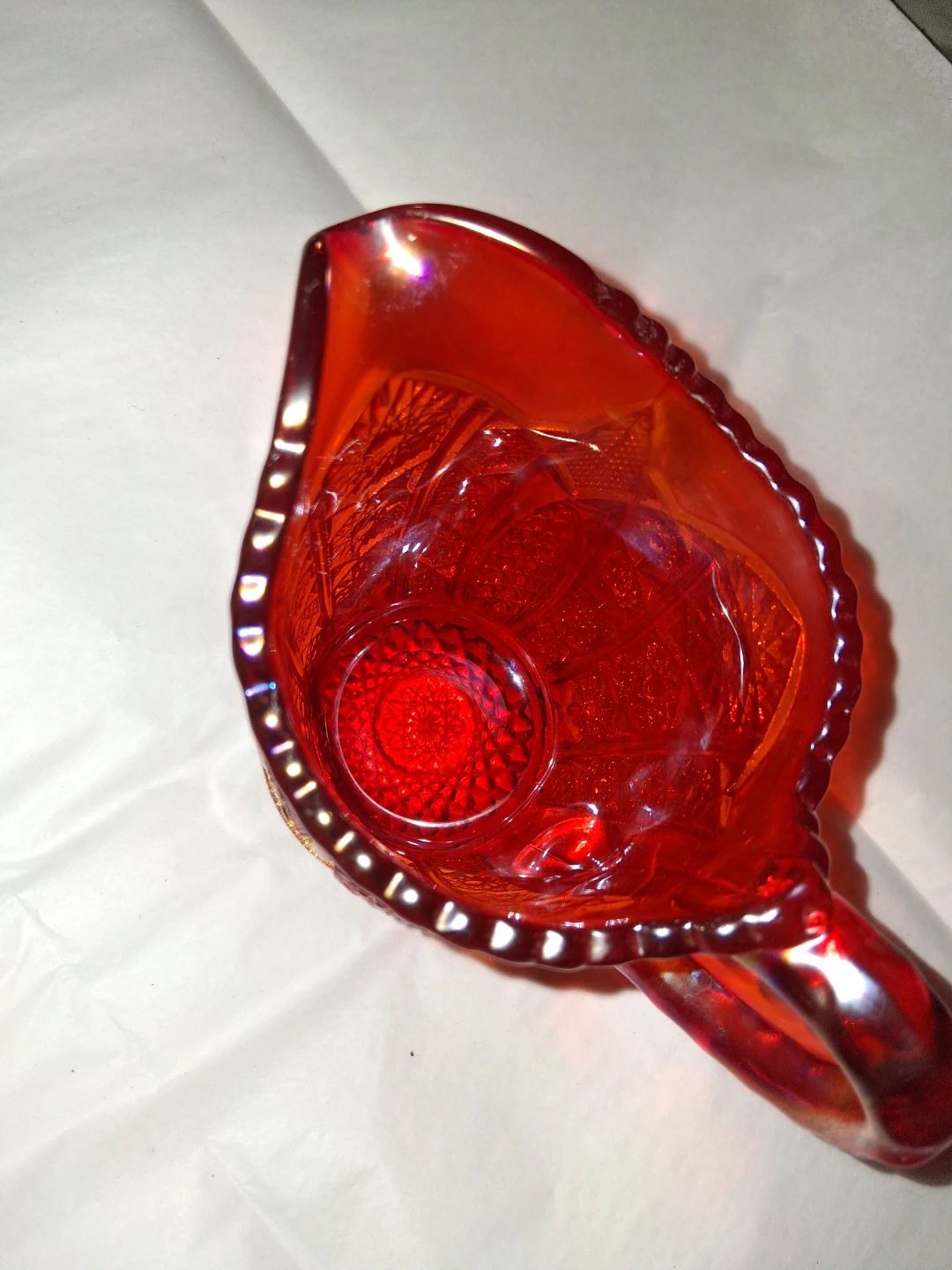 Red Carnival Glass Pitcher cup peachy color - photo 4
