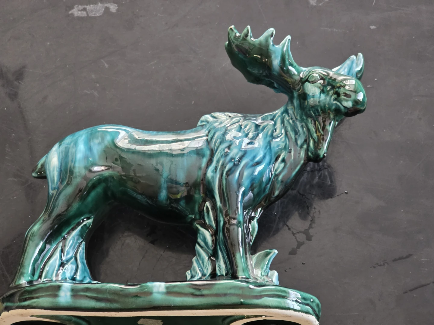 Blue Mountain Pottery Ceramic Moose Figurine Green Glaze