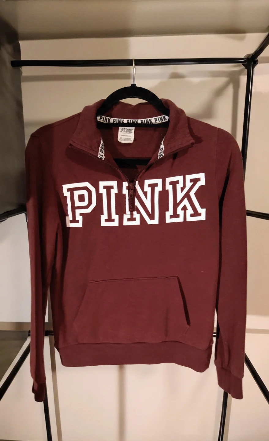 Victoria's Secret PINK Quarter-Zip Maroon Pullover Sweatshirt XS - photo 5