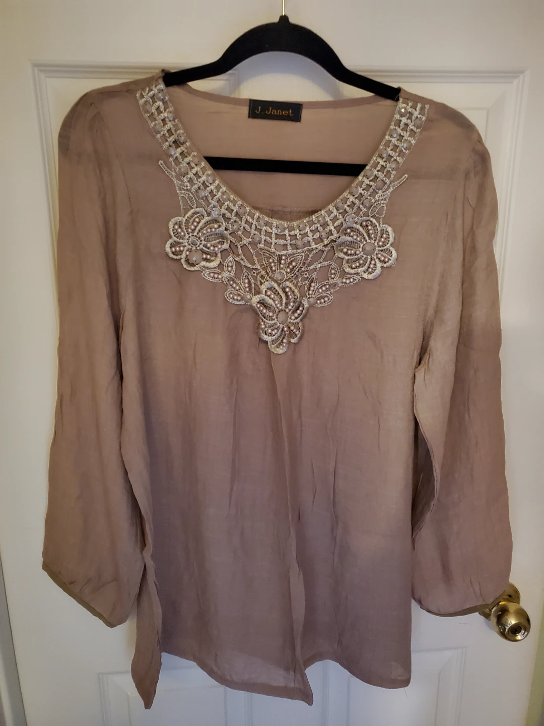 Tan Boutique Blouse w/Lace Inlay...New