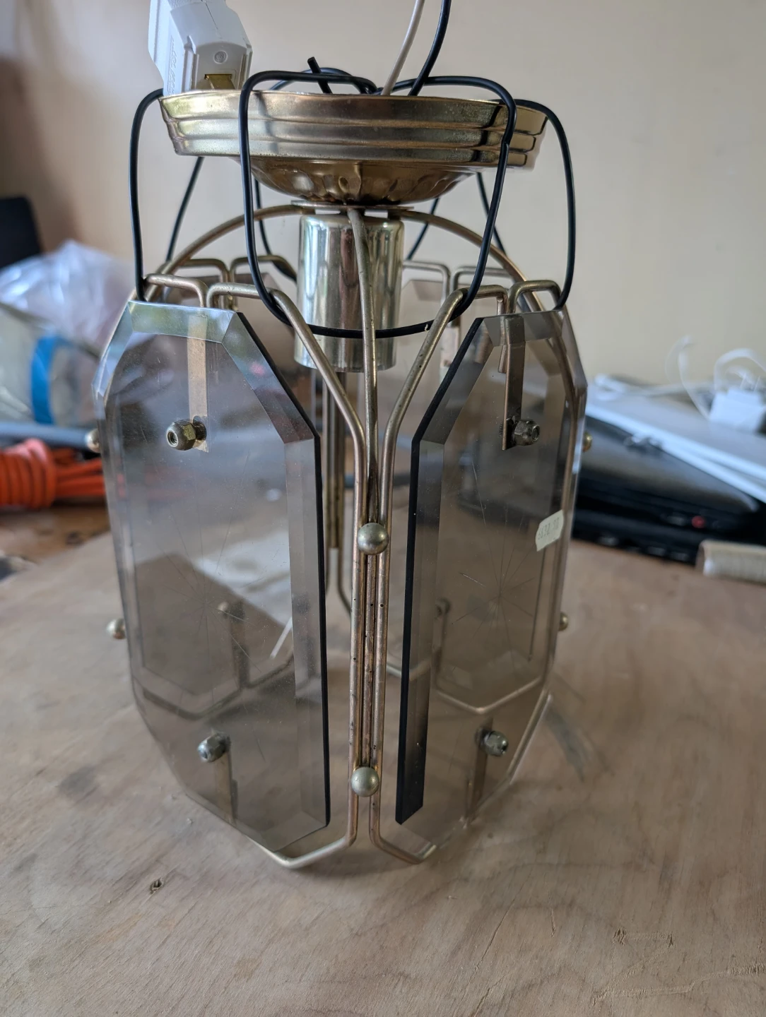 Vintage gold tone pendant light fixture