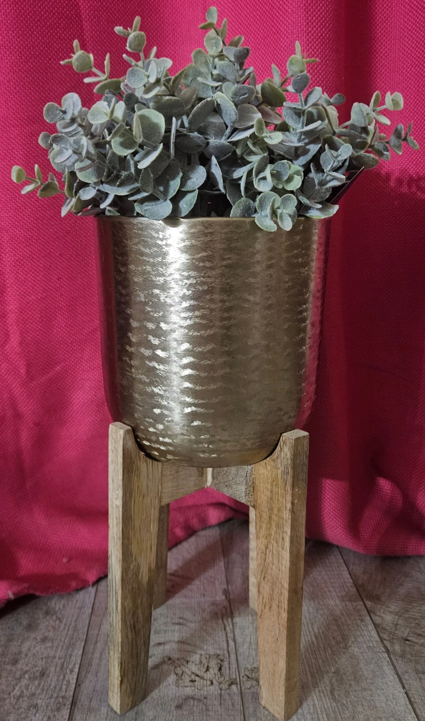 Artificial Potted Plant with Wood Stand