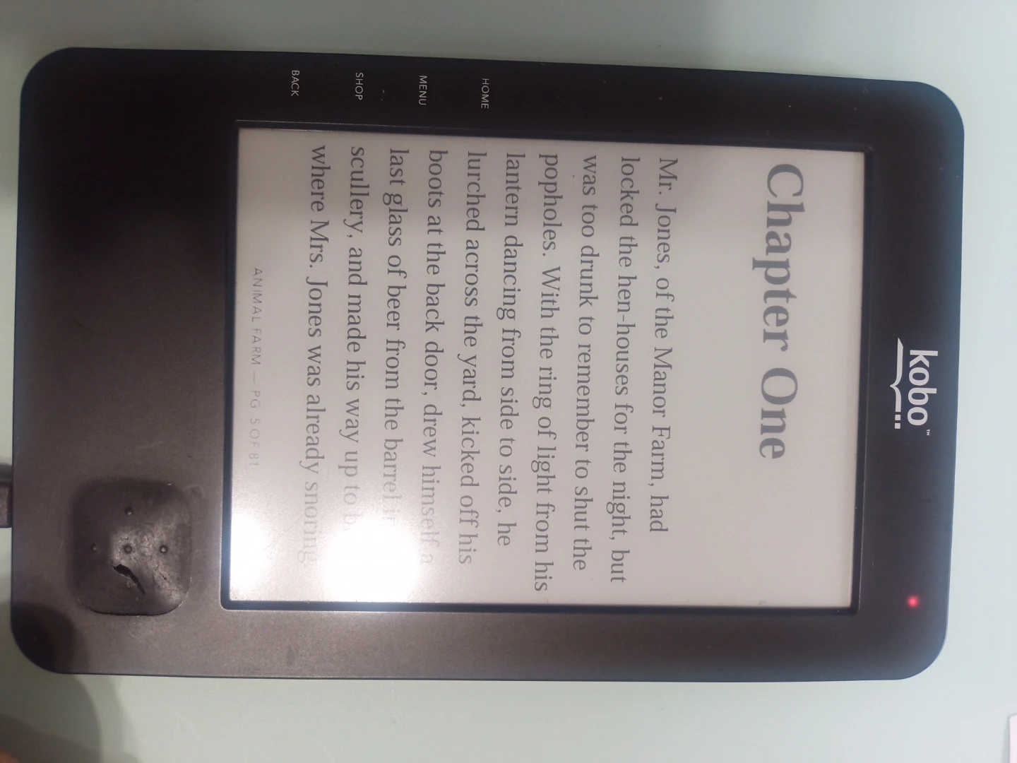 Kobo e-reader with e-books.