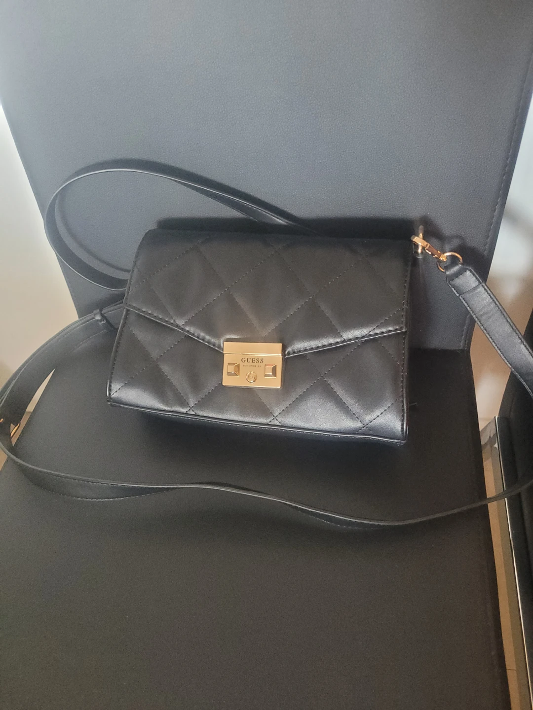 Black Guess Quilted Shoulder Bag