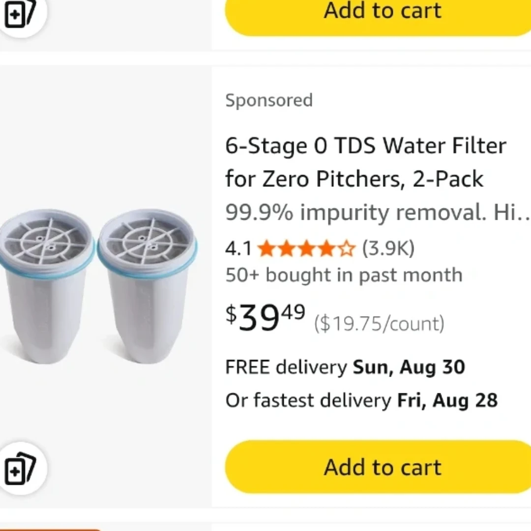 6-Stage 0 TDS Water Filter for Zero Pitchers, 2-Pack