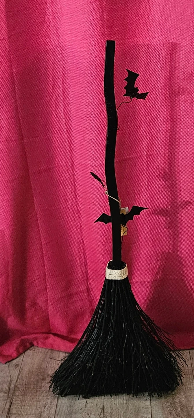 Halloween Witch Broom Decoration with Bats