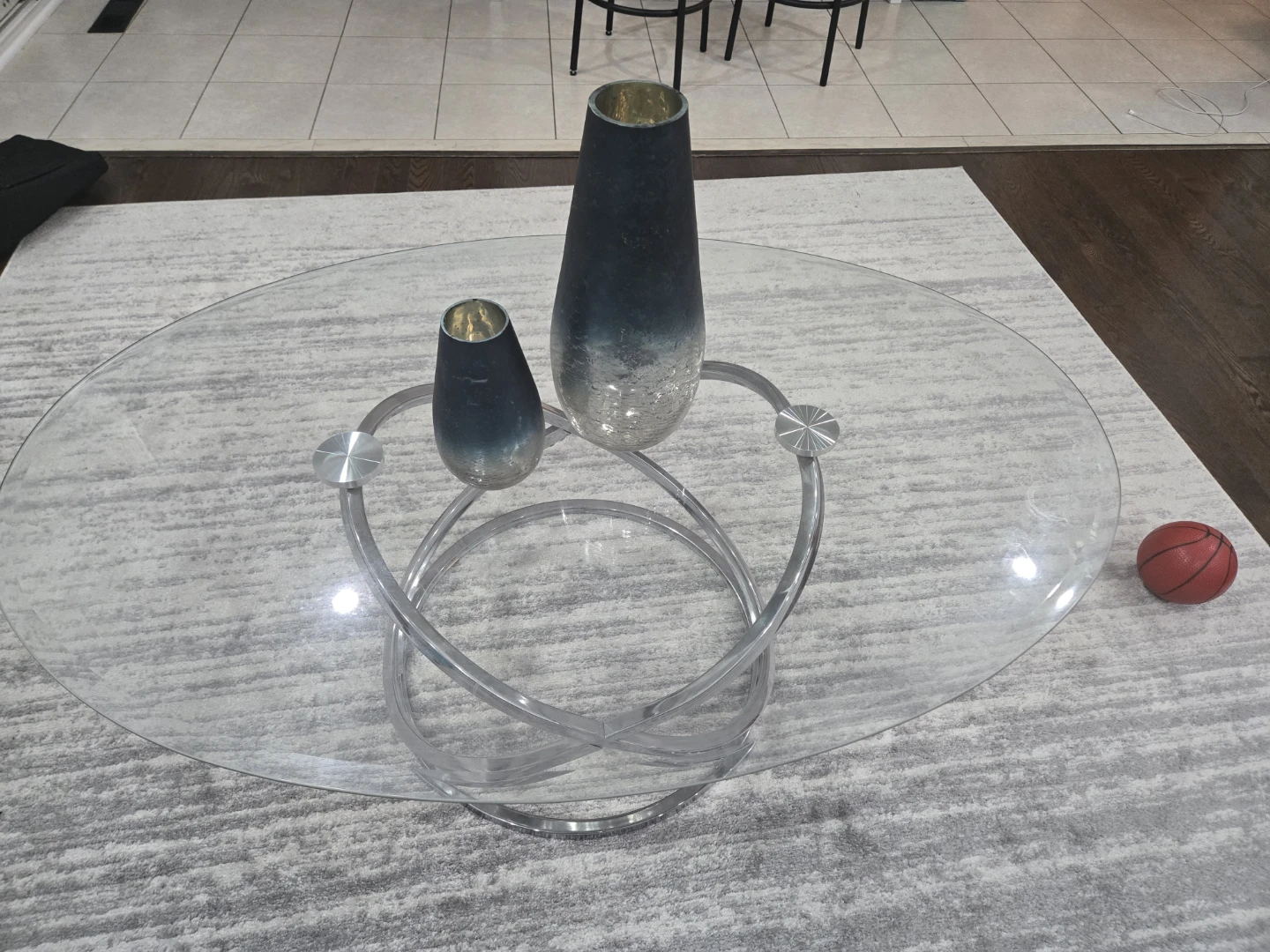 Oval Glass Coffee Table with Chrome Base