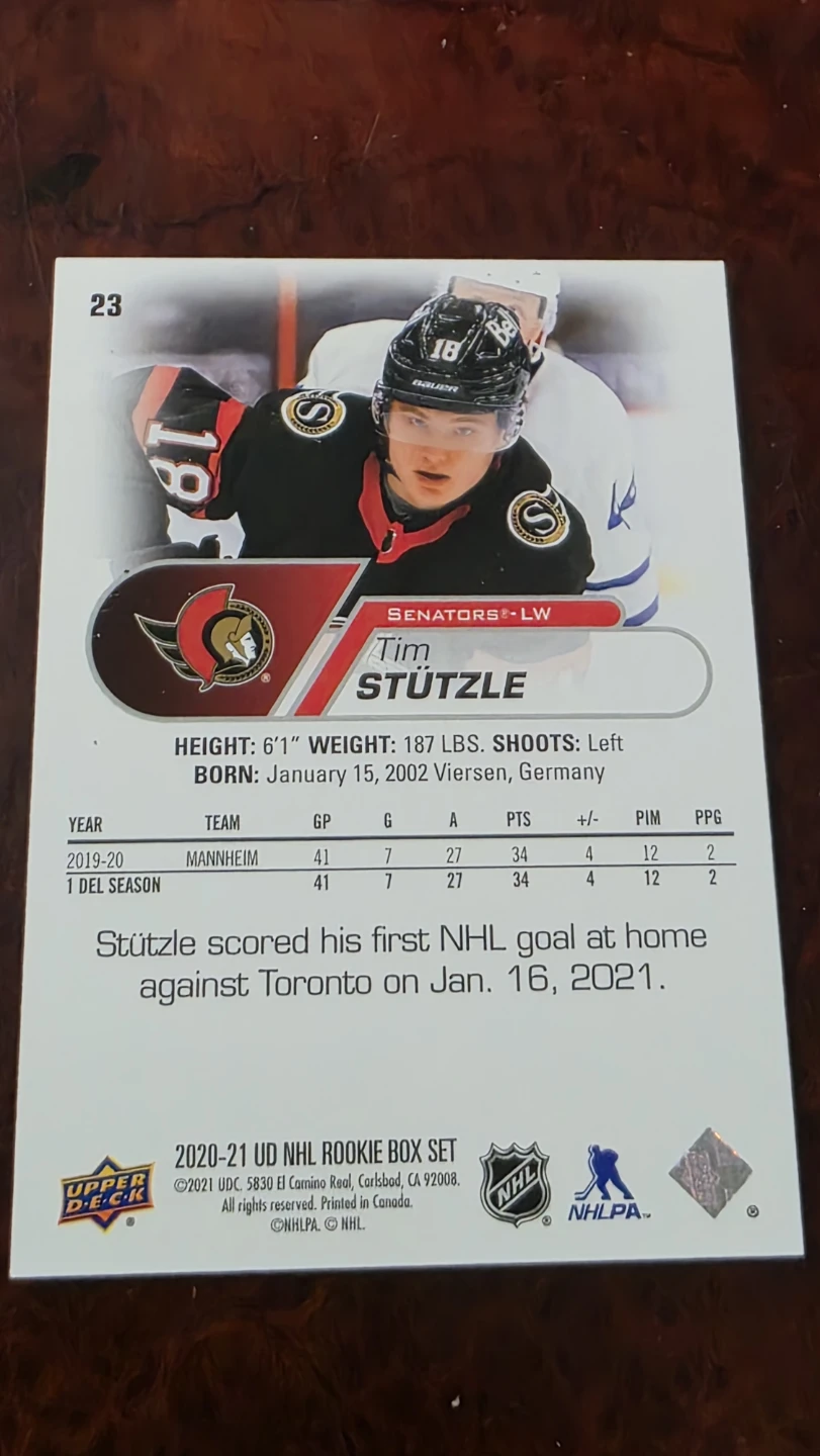 Tim Stützle 2020-21 Upper Deck Rookie Card - photo 2