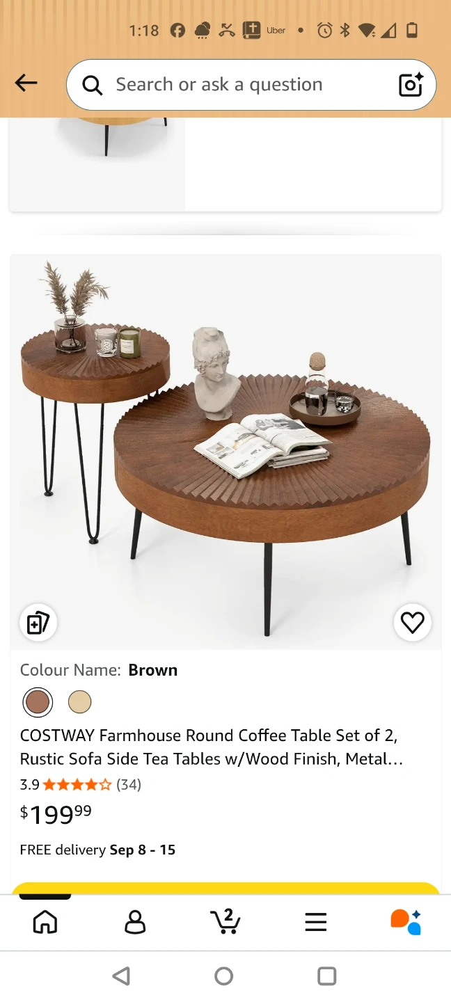 COSTWAY Farmhouse Round Coffee Table Set of 2