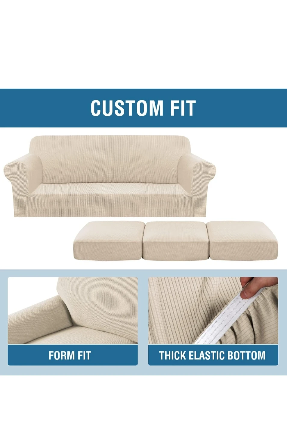 Cream Universal 3-Seat Sofa Slipcover