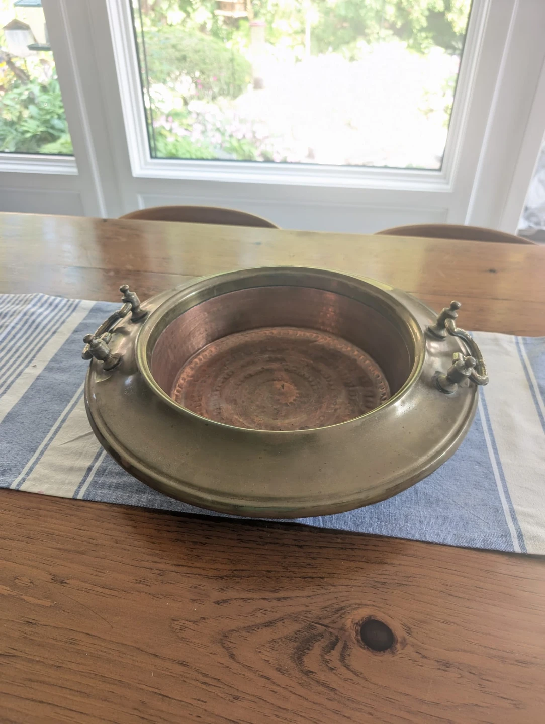 Antique French Brazier Brass And Hammered Copper Tray