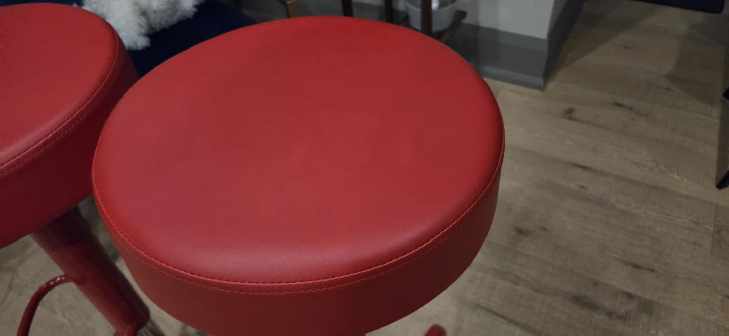 Pair of Red Faux Leather Bar Stools - photo 3