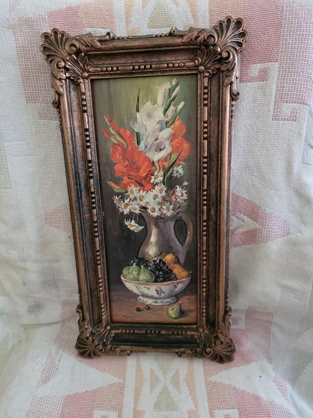 Vintage Framed Floral & Fruit Still Life Paintings (Set of 2) - photo 2