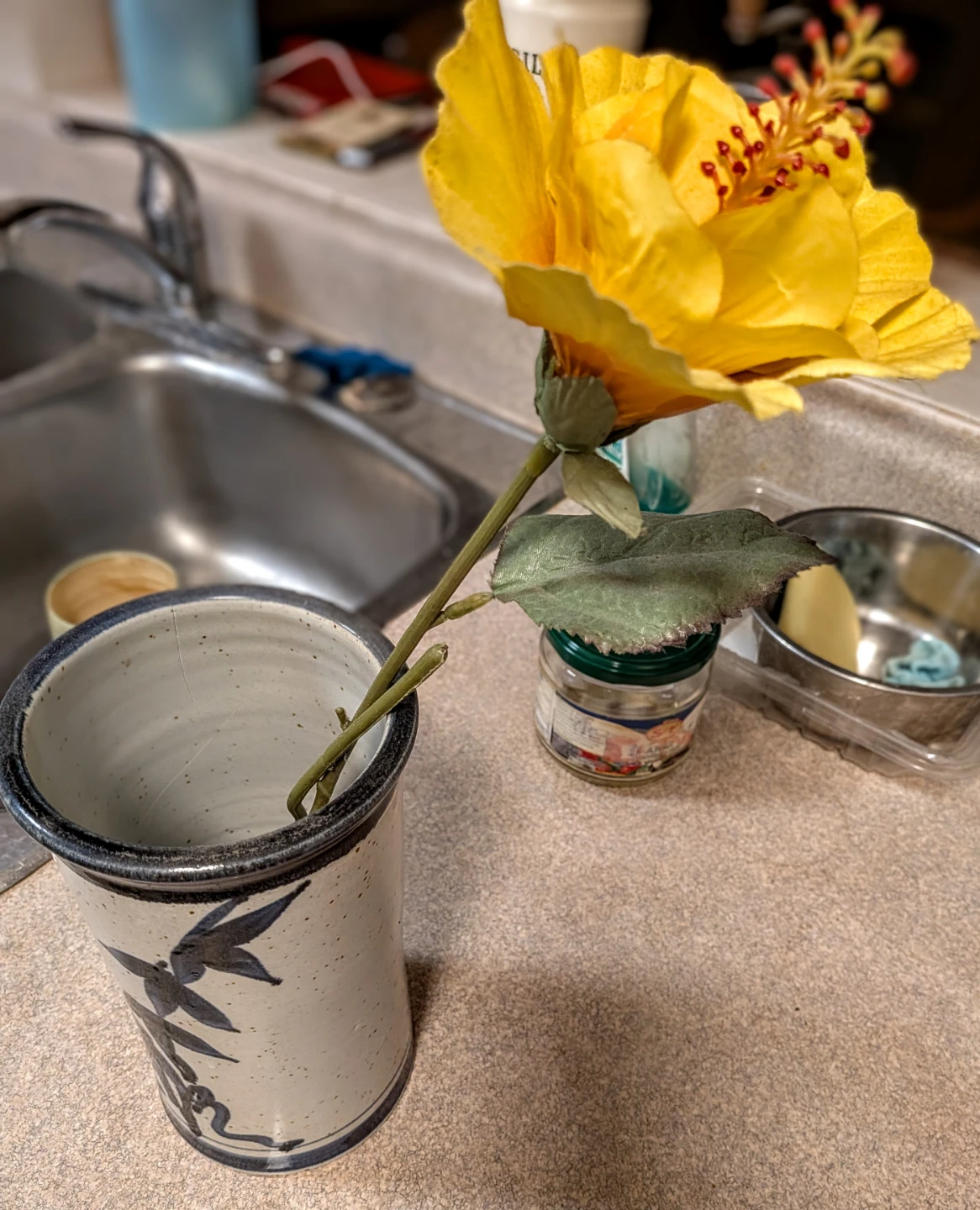 Ceramic Vase with Blue Floral Design - photo 2