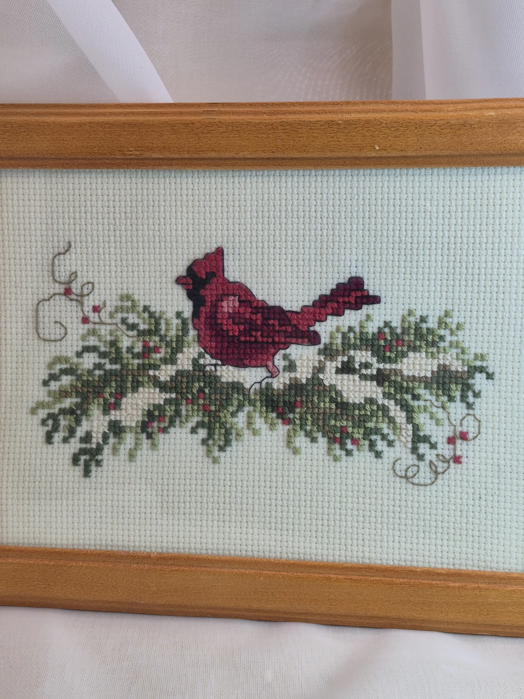 Beautiful Vintage 5x7 HandStitched Hand Needlepoint Cardinal - photo 2