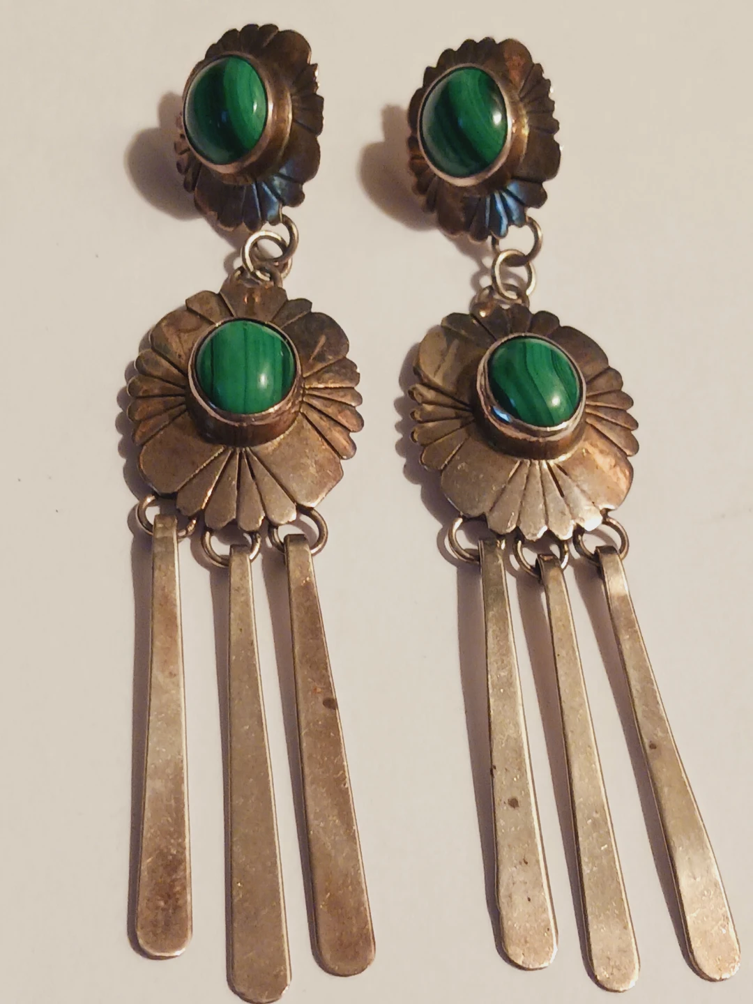 Navajo Sterling Silver 925 Malachite Gemstones Earrings - photo 2